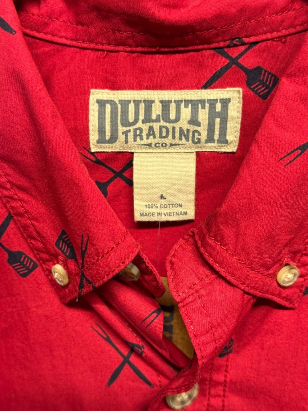 NWT Duluth Trading Co. Men's BBQ Short Sleeve Shirt - Red Grill Print - Size L - Picture 5 of 8